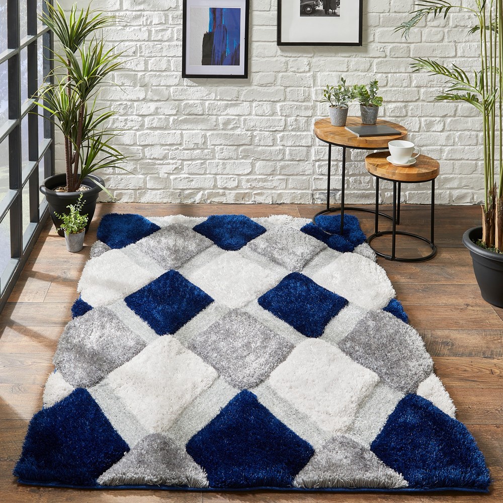 3D GEO Diamond Rugs In Navy Blue